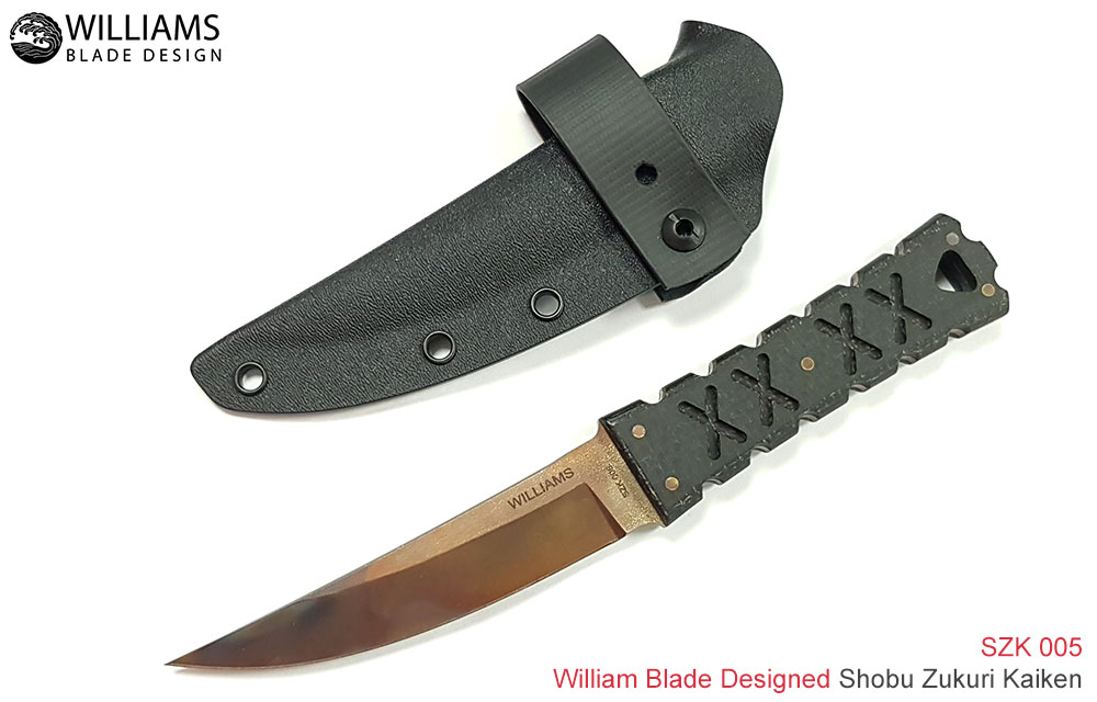 Williams Blade Design Shobu Zukuri Kaiken黑麻布電木柄燒刃紋直刀 