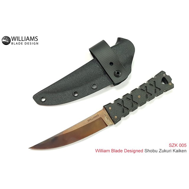 Williams Blade Design Shobu Zukuri Kaiken黑麻布電木柄燒刃紋直刀(Elmax鋼-末日石洗)-JW SZK 005