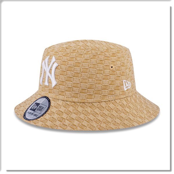 【ANGEL NEW ERA】NEW ERA MLB 紐約 洋基 水洗 格紋 編織 漁夫帽 卡其色 古著 復古 文青風