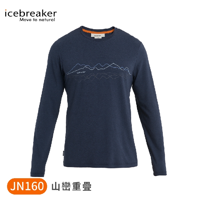【Icebreaker 男 Central Classic 圓領長袖上衣 JN160《山巒重疊-深藍》】0A56S7/排汗衣