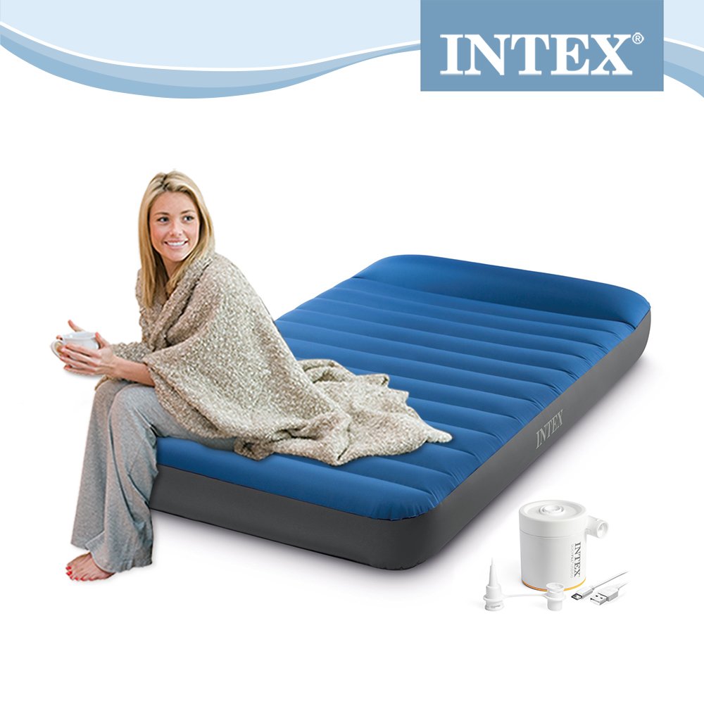 【INTEX】TPU充氣床(附USB電動充氣幫浦)單人加大(寬99*191*22cm)(64011) 15020420