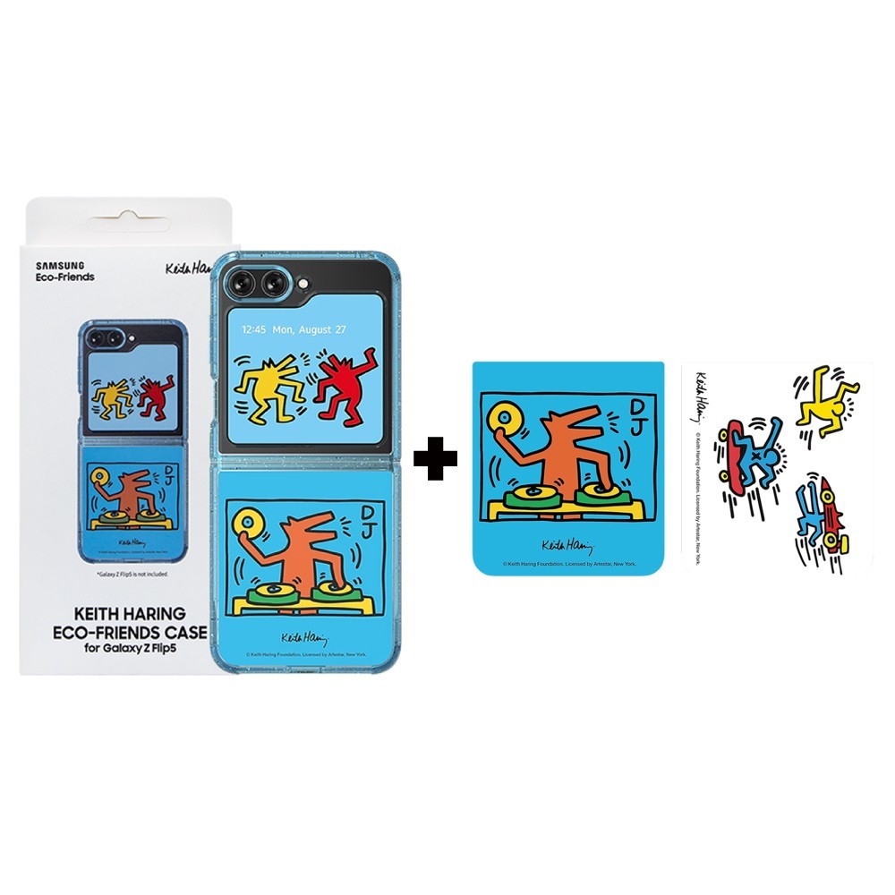 (贈原廠感應卡)SAMSUNG Galaxy Z Flip5 原廠 Keith Haring聯名保護殼 (FPF731) - 藍色
