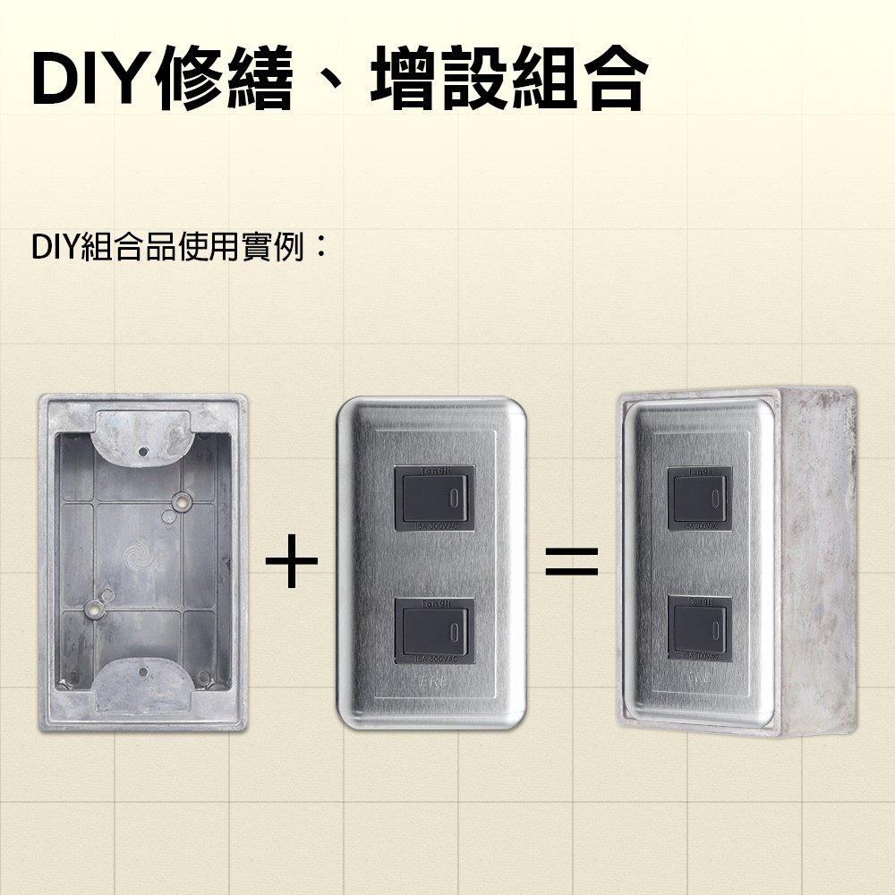 【朝日電工】 DS-2K+B 工業風白鐵組合式雙開關明盒組