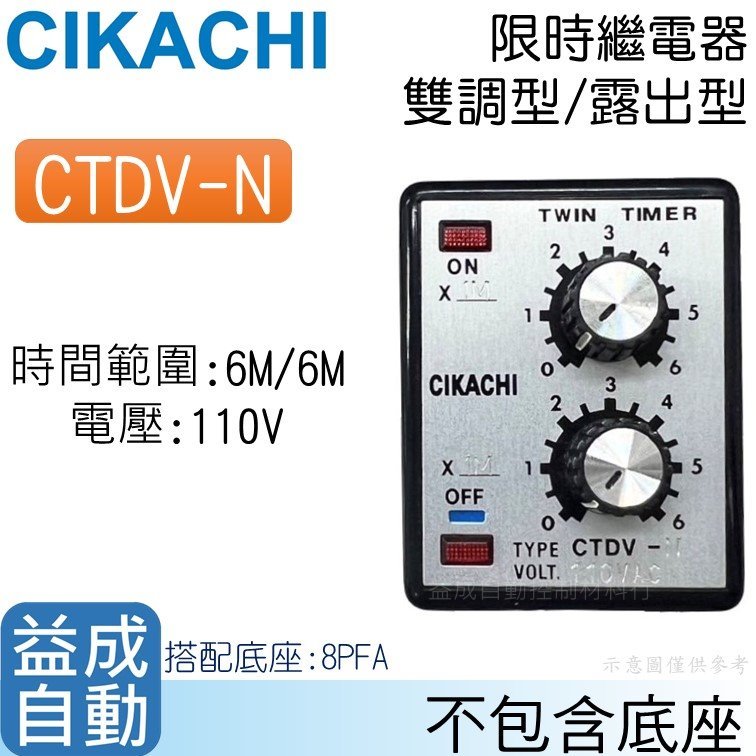 【嘉陽CIKACHI】雙調型限時繼電器 露出型CTDV-N 110V 6分/6分