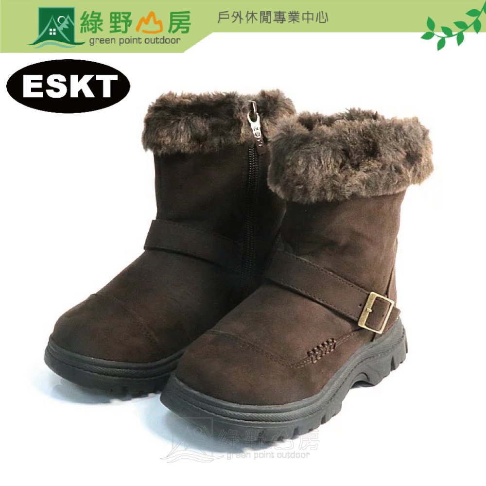 [出清] ESKT 台灣 兒童 雪靴 簡易冰爪 兒童短靴 防潑 防滑靴子 咖啡 SN222