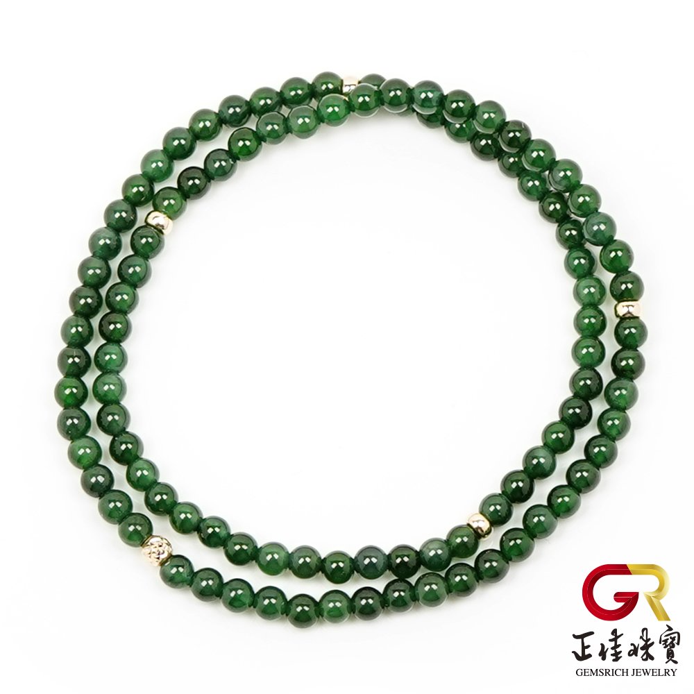 【正佳珠寶】翡翠 頂級滿綠冰玻璃種 3mm 18K金 天然A貨翡翠手珠