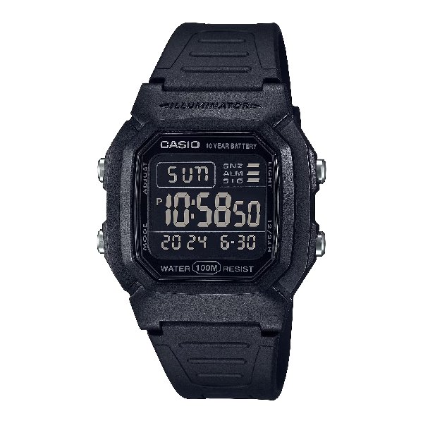 CASIO 卡西歐 W-800H-1BV 流線型數位時尚潮流腕錶 經典黑 36.8mm