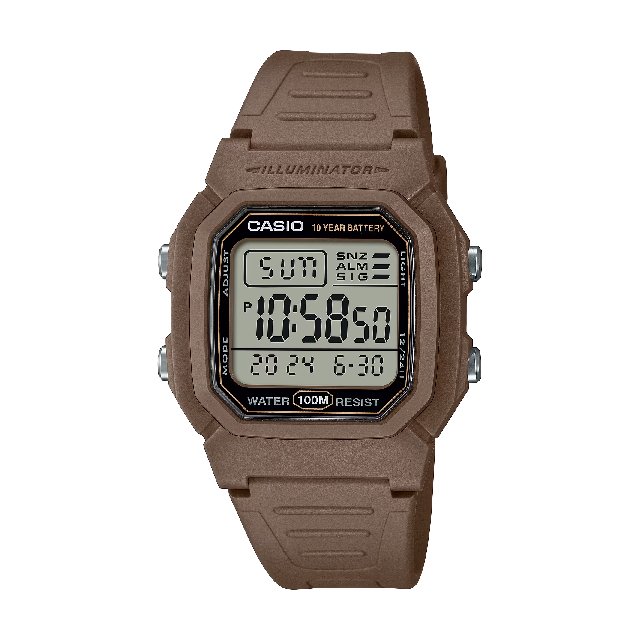 CASIO 卡西歐 W-800H-5AV 流線型數位時尚潮流腕錶 大地色 36.8mm