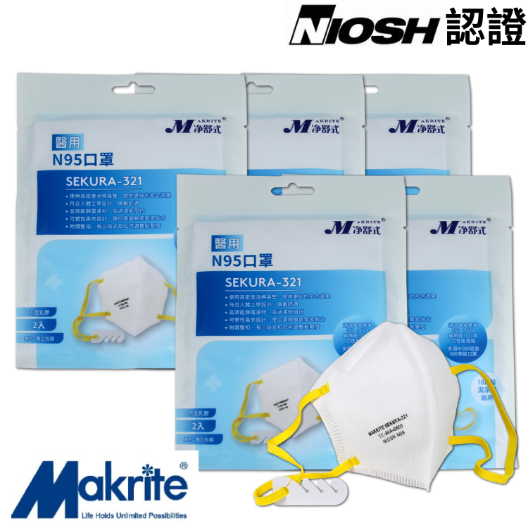【醫康生活家】Makrite 凈舒式醫用N95口罩2入／袋-5袋組(共10入) NIOSH認證 醫用N95 淨舒式