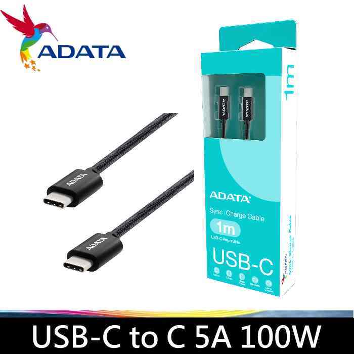 ADATA 威剛 USB-C to C 傳輸充電線 PD快充 5A 100W 編織線 100cm x1