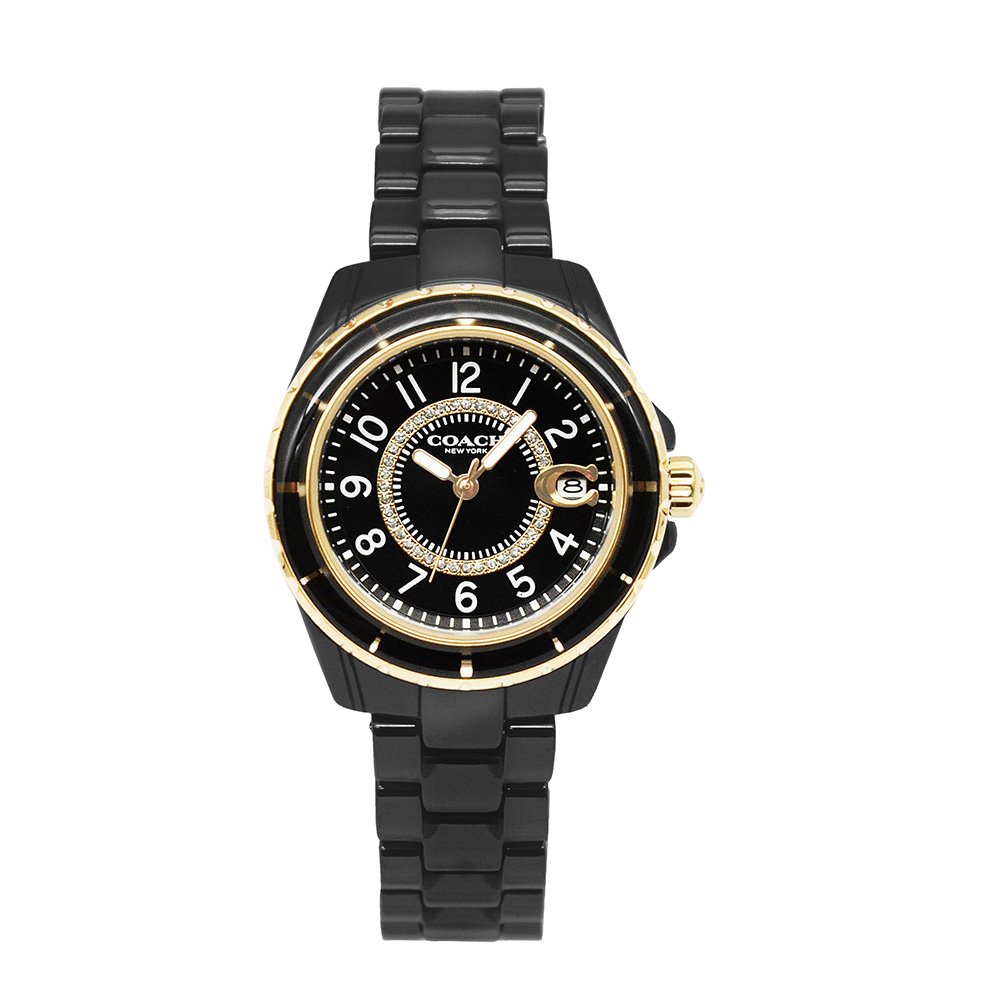 COACH | 經典C字LOGO 黑晶鑽 陶瓷腕錶(14503461)