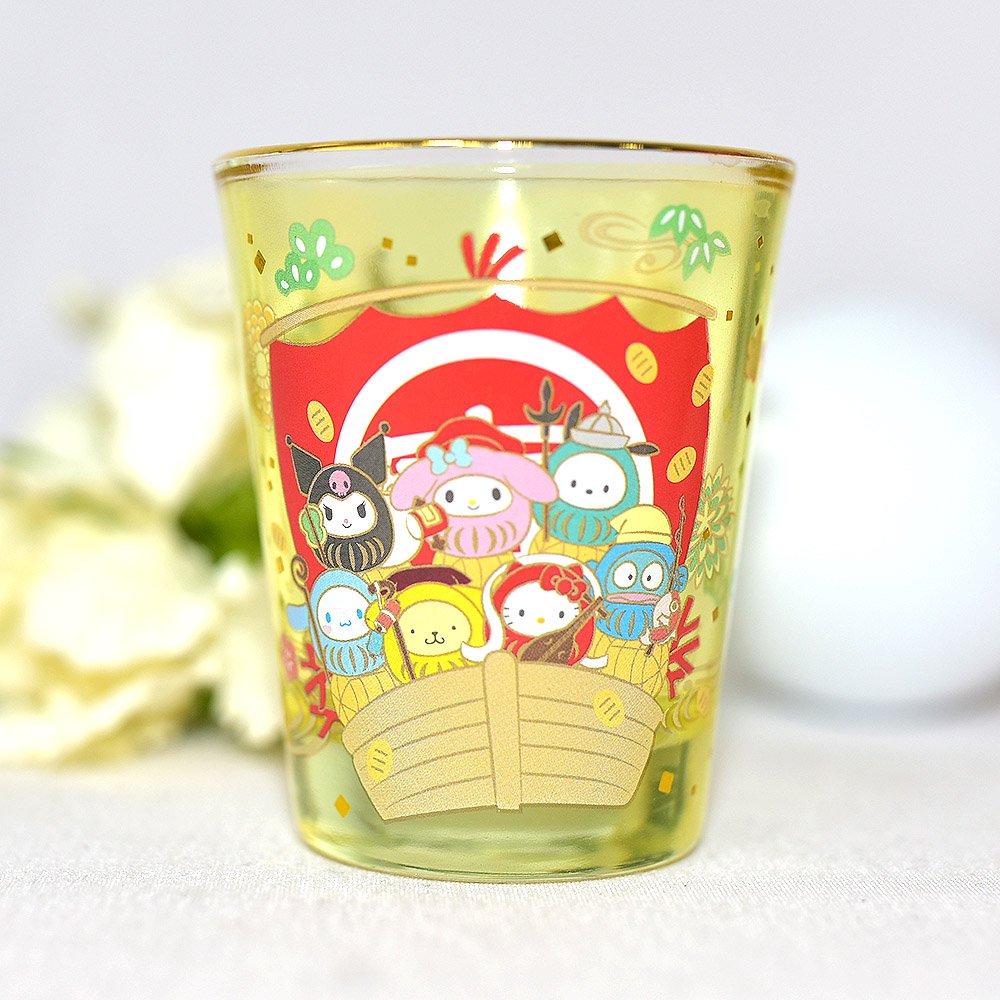 Sanrio 角色 達摩不倒翁造形 七福神寶船 60ml個人酒杯 玻璃杯 日本正版
