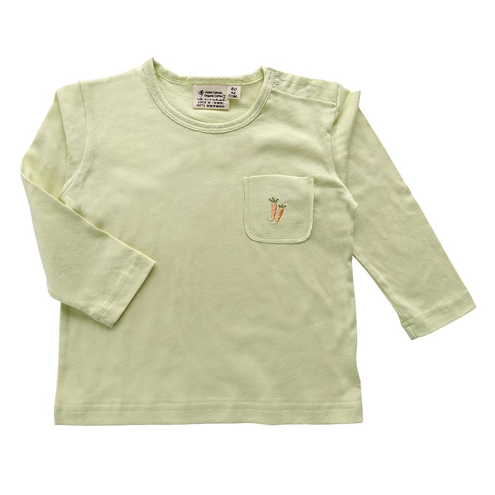 有機埃及棉嬰幼兒BD口袋薄長T-嫩綠 70~100cm長袖上衣 藍天畫布有機棉