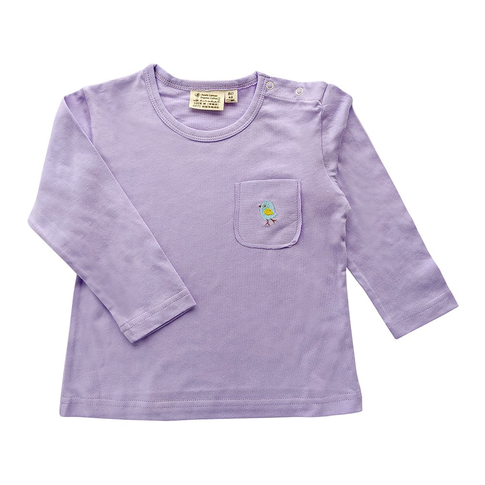 有機埃及棉嬰幼兒BD口袋薄長T-薰衣紫 70~100cm長袖上衣 藍天畫布有機棉