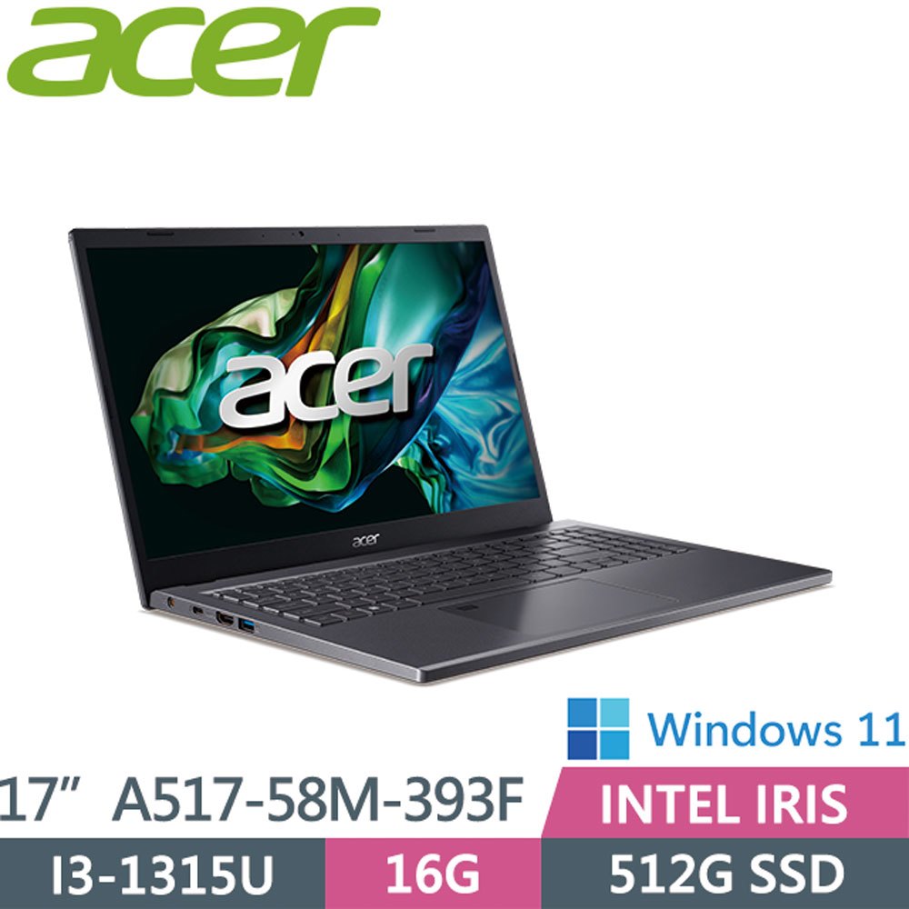 【hd數位3c】Acer A517-58M-393F〈灰〉i3-1315U/16G/512G/17吋【下標前請先詢問 有無庫存】