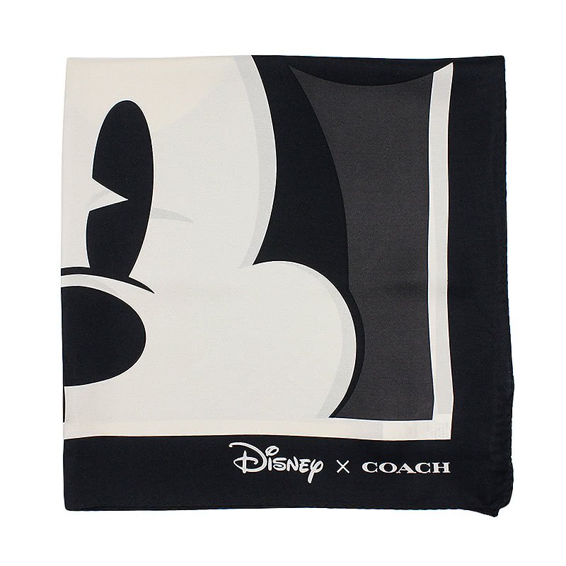 【COACH】Disney聯名米奇蠶絲方巾/絲巾/圍巾(黑色)