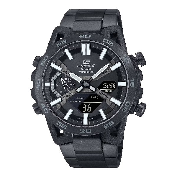 CASIO 卡西歐 ECB-2000DC-1B EDIFICE 藍牙太陽能指針數位雙顯腕錶 黑 47.8mm