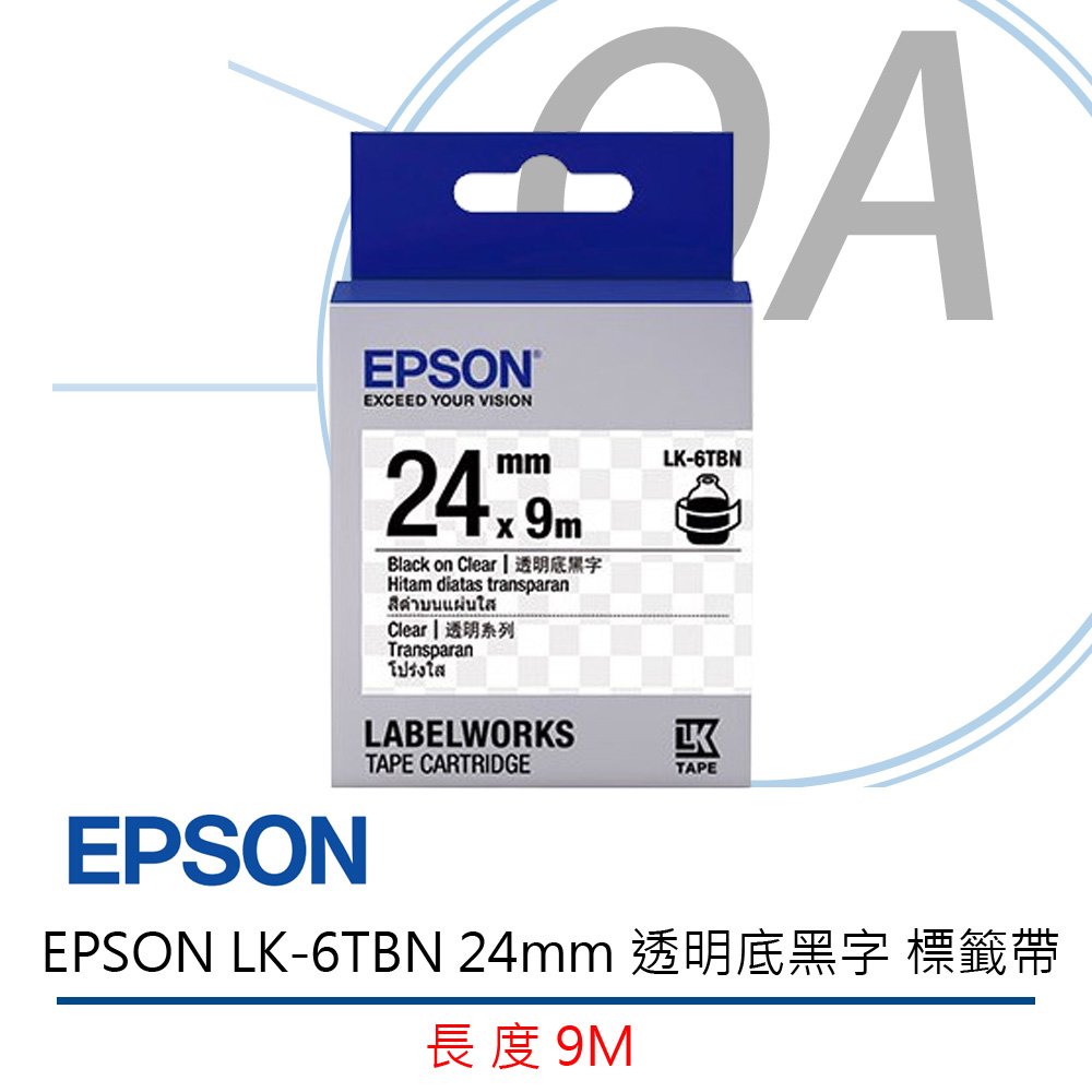 【原廠公司貨】EPSON LK-6TBN 24mm 透明底黑字 標籤帶
