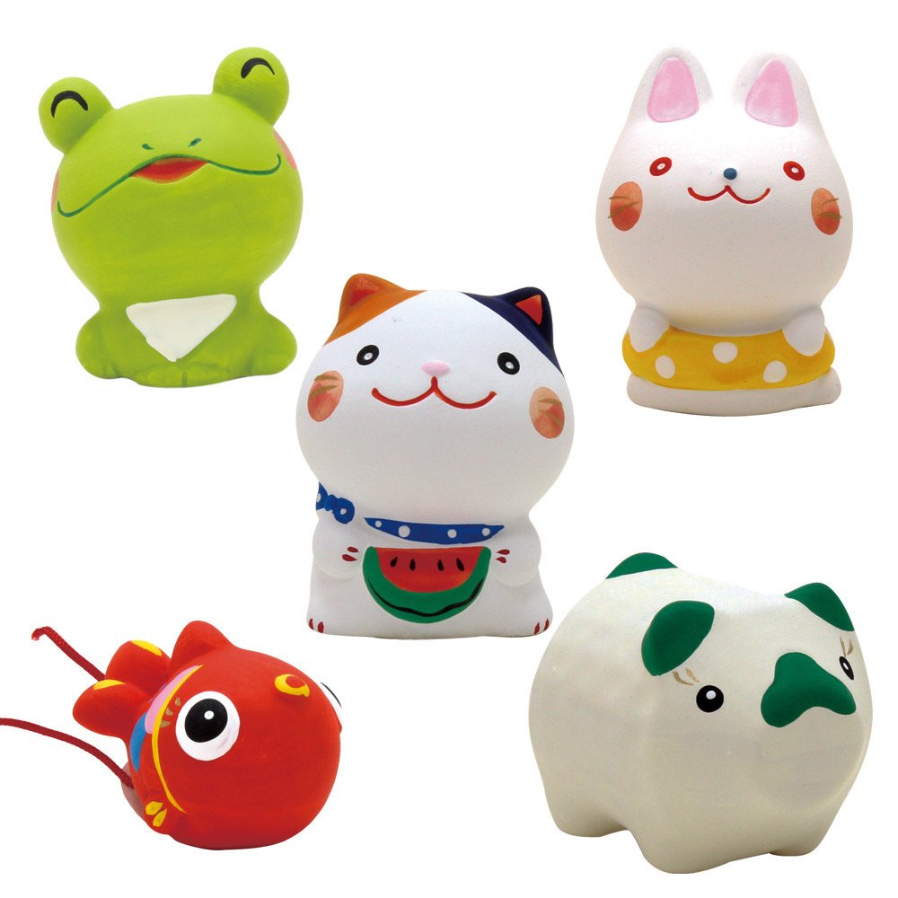 可愛動物吉祥物 五隻一組 附籤詩 陶製擺飾 日本正版 4.5cm