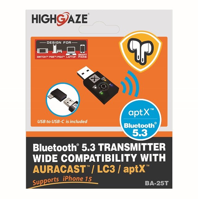【HIGHGAZE】Auracast 藍牙 5.3 音訊 發射器 USB BA-25T 支援 iPhone15