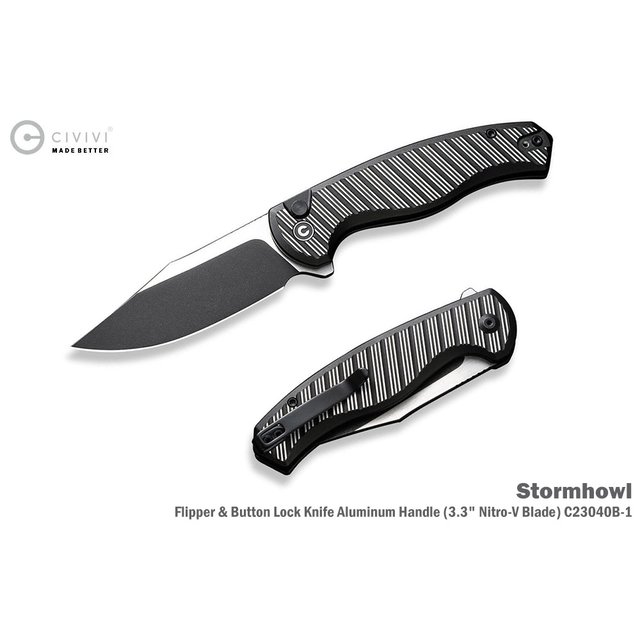 CIVIVI Stormhowl Flipper & Button Lock Knife Aluminum Handle Nitro-V