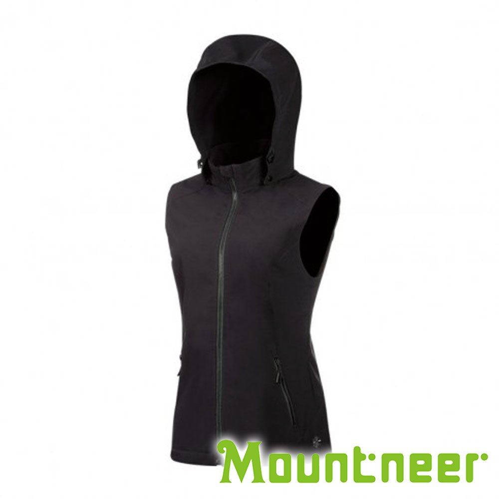【Mountneer】女輕量防風SOFT SHELL連帽背心『黑』M12V02 戶外 露營 登山 健行 休閒 時尚 保暖 背心