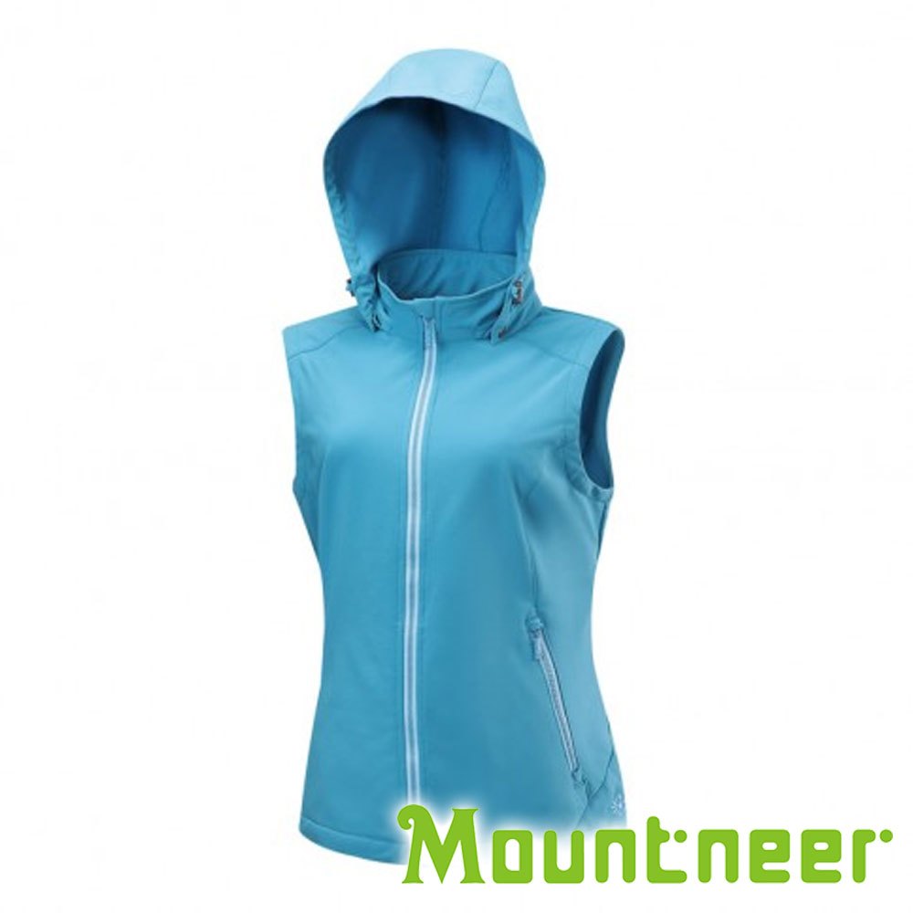 【Mountneer】女輕量防風SOFT SHELL連帽背心『碧藍』M12V02 戶外 露營 登山 健行 休閒 時尚 保暖 背心