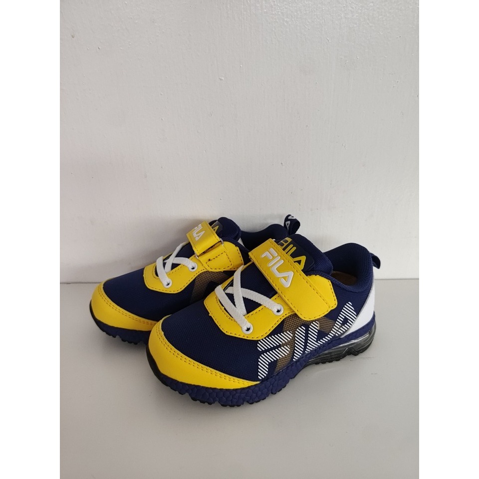 【FILA KIDS】中童氣墊運動鞋-藍黃 2-J424Y-391