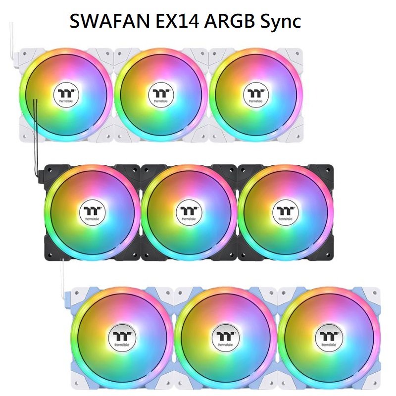 米特3C數位–曜越 SWAFAN EX14 ARGB Sync 黑色/白色/繡球花藍 正反轉水冷排風扇/三顆包裝