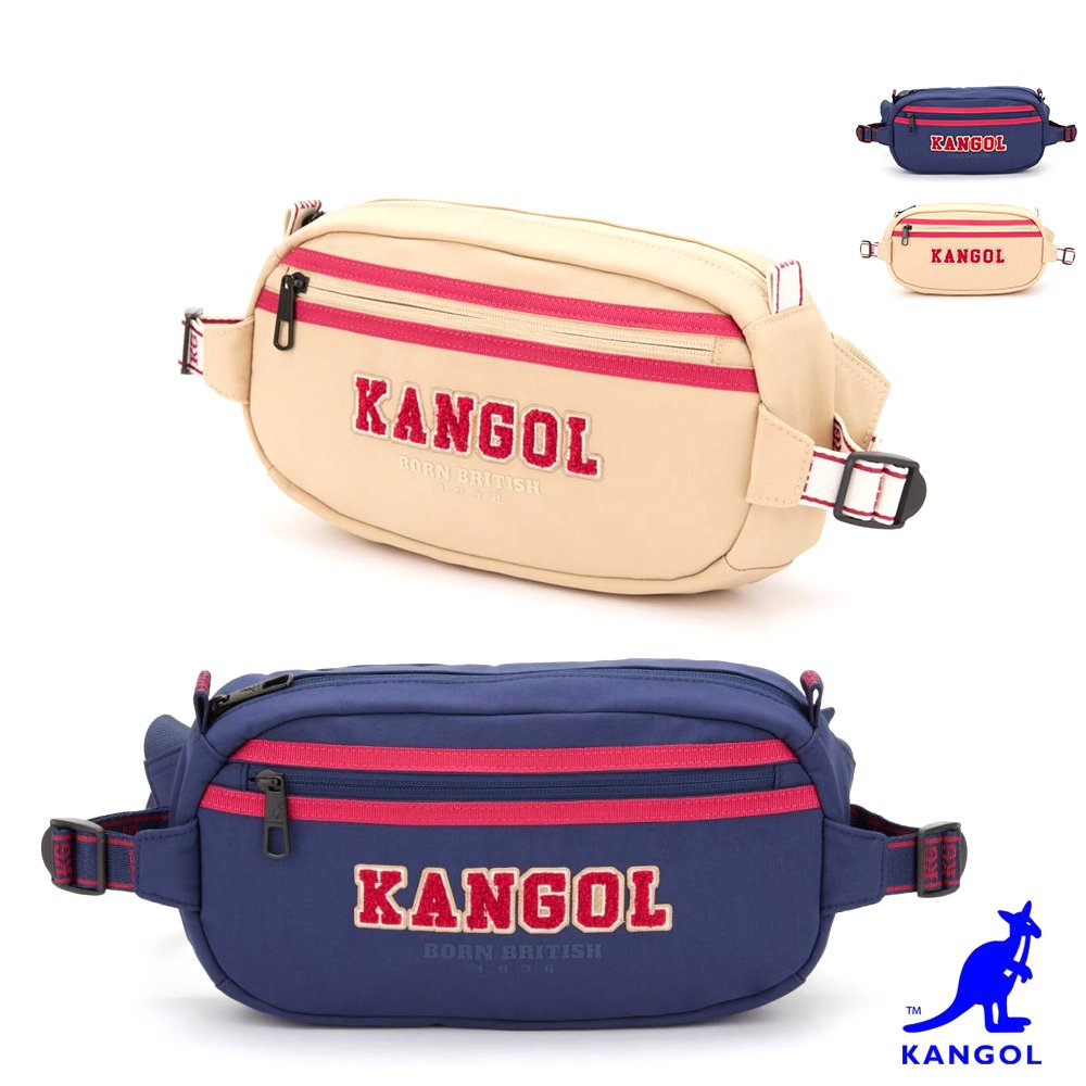 KANGOL - 英國袋鼠撞色刺繡絨毛logo腰包側背包胸肩包-共2色