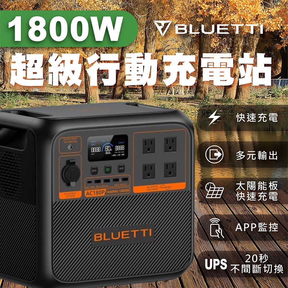 BLUETTI AC180P 1800W 1440Wh戶外露營電源 太陽能電源 110V露營電源 UPS不斷電電源 停電電源