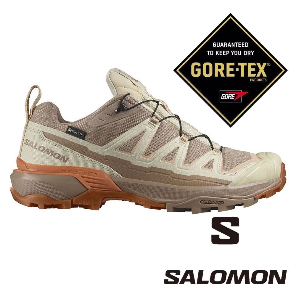 【SALOMON 法國】女低筒登山鞋GT X ULTRA 360 EDGE『白/黃/蘭粉』474636 戶外 露營 登山 健行 休閒 時尚 登山鞋 Gore-tex
