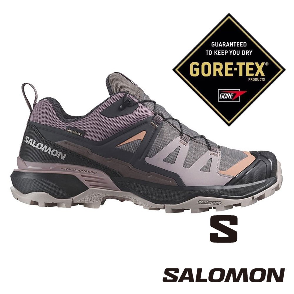 【SALOMON 法國】女低筒登山鞋GT X ULTRA 360『紫/灰/軟木棕』474494 戶外 露營 登山 健行 休閒 時尚 登山鞋 Gore-tex