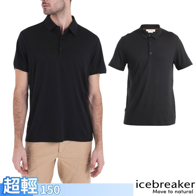 【Icebreaker】男 100%美麗諾羊毛 Tech Lite III 短袖POLO衫-150.有領衫.吸濕排汗運動休閒衫/IB0A56WK-001 黑