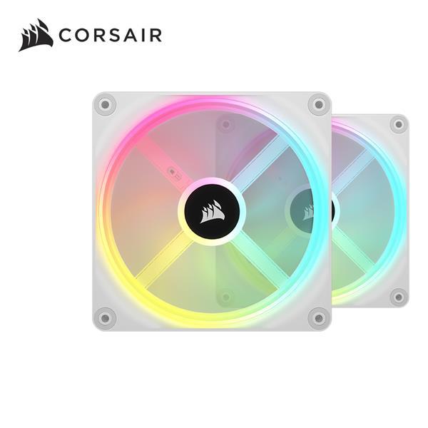(聊聊享優惠) 海盜船 CORSAIR iCUE LINK QX140 RGB白風扇*2+控制器(台灣本島免運費)