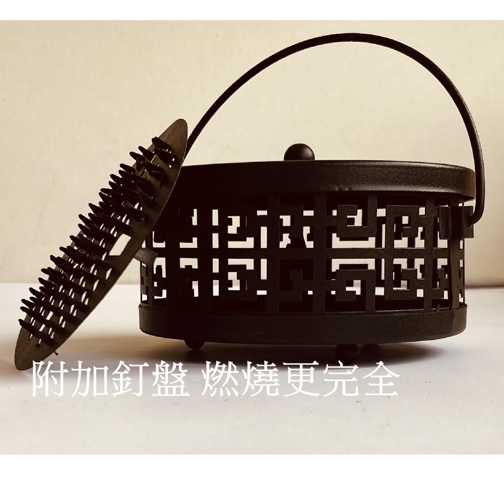 Caiyi 仿古帶蓋 提把 鏤空金屬蚊香盒 便攜 戶外防火 防燙 安全 香薰爐 鐵藝蚊香盤架