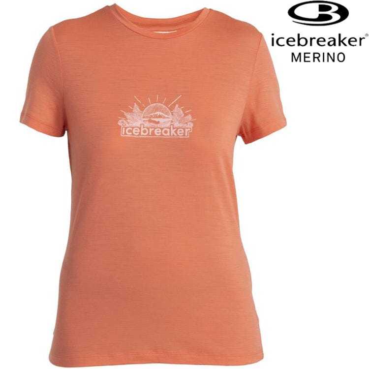 Icebreaker Tech Lite III 女款 美麗諾羊毛排汗衣/圓領短袖上衣-150 光輝景致 0A56YF B75 珊瑚橘粉
