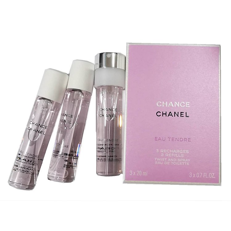 Chanel Chance Eau Tendre Twist &amp; Spray Eau De Toilette 粉紅甜蜜版淡香水行動版 3x20ml 替換蕊