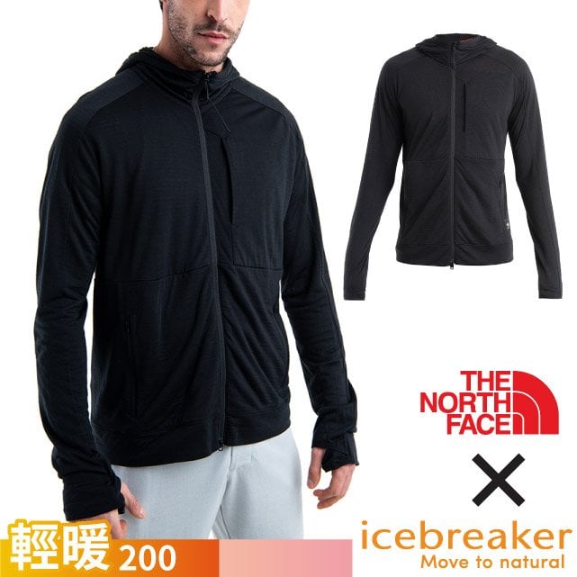 【Icebreaker】男 RealFleece 刷毛保暖連帽外套-The North Face聯名款.夾克.輕量風衣/美麗諾羊毛結合天絲萊賽爾纖維/ IB0A56VW-001 黑