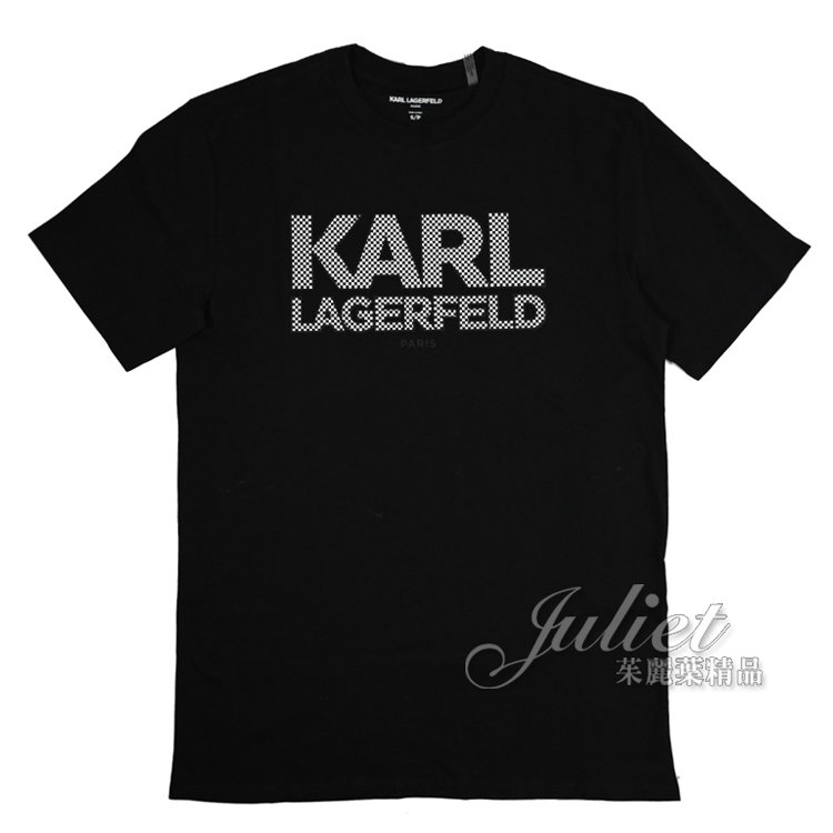 【全新現貨 優惠中】茱麗葉精品 KARL LAGERFELD 卡爾 品牌格紋字樣棉質短T恤.黑現金價$1,480