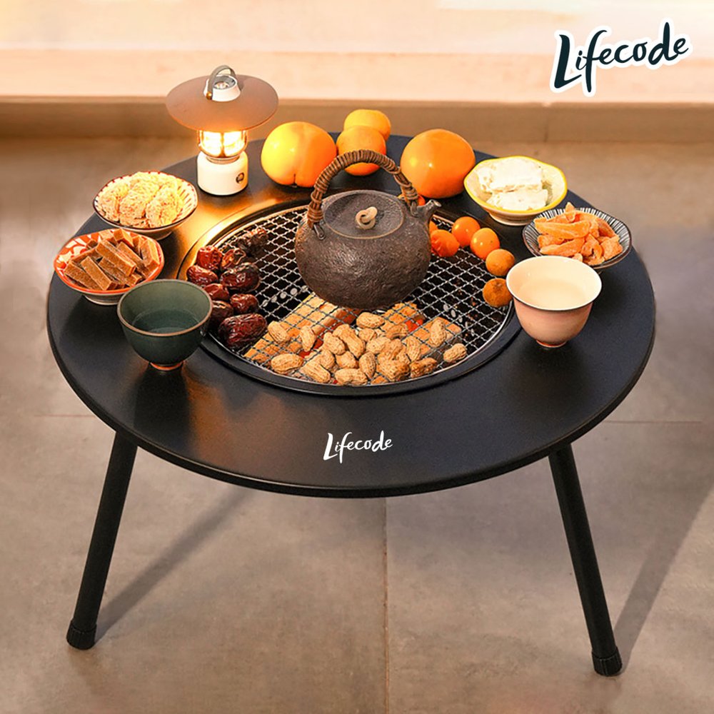 【LIFECODE】圍爐燒烤桌/烤肉架/烤肉桌/焚火台-(含304不鏽鋼烤網+提袋)12410250