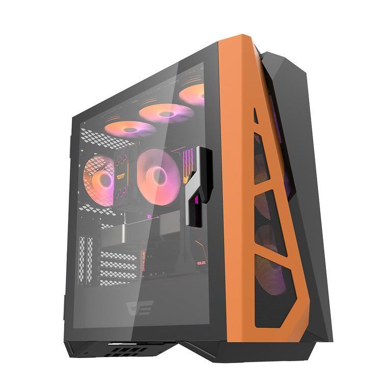 【darkFlash大飛】DLZ31 Mesh 旗鑑版 ATX機箱 (含14公分A.RGB風扇*4)(黑橘)
