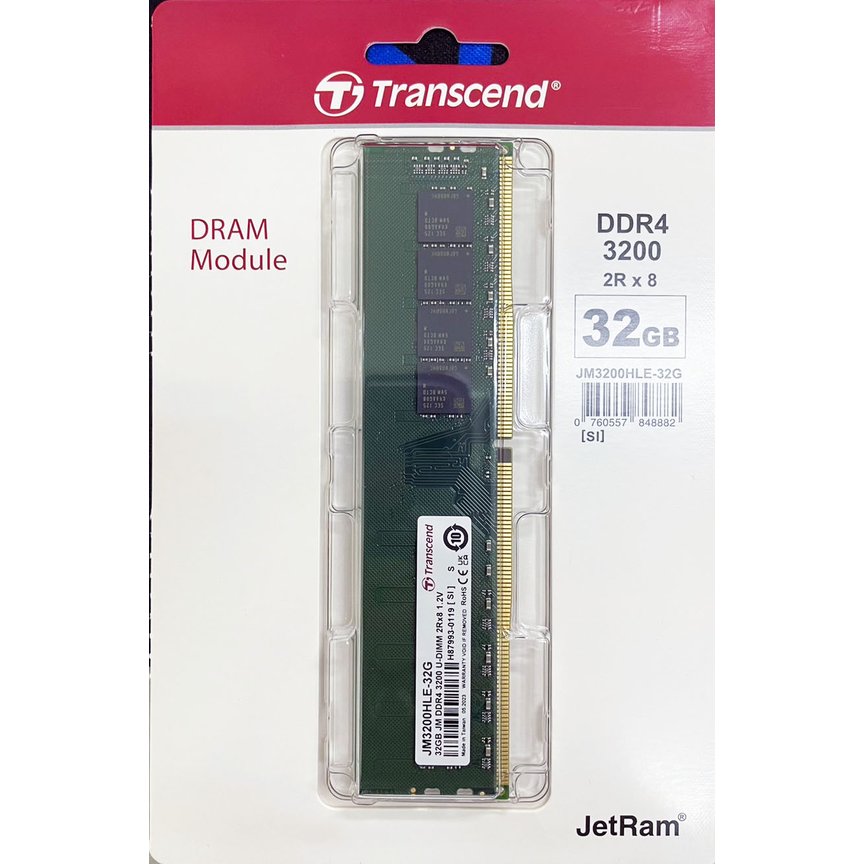 Transcend 創見 DRAM Module DDR4 3200Mhz 2RX8 32GB 桌上型記憶體