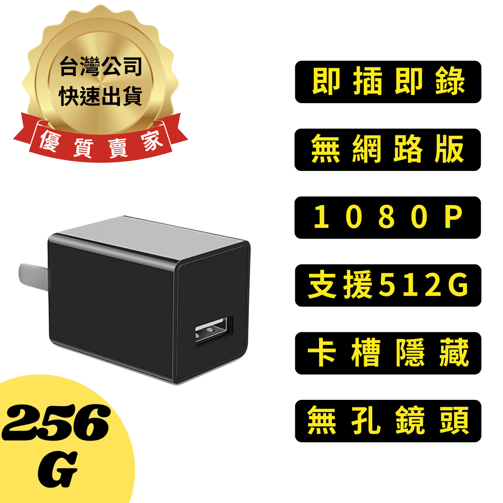 H9(256G) 插電式USB充電頭 無孔鏡頭 1080P 無網路版 卡槽隱藏 即插即錄 針孔攝影機 監視器 微型攝影機 密錄器 豆腐頭