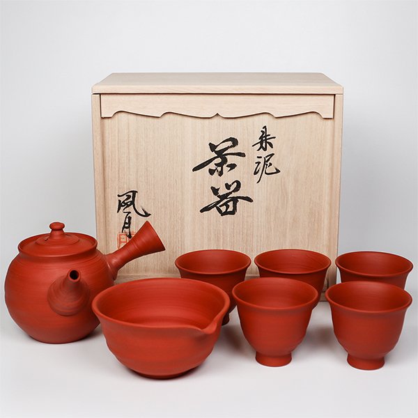 福介商店 日本茶具 常滑燒 風月 朱泥筋引煎茶器茶組 茶壺 茶海 茶杯 茶具組