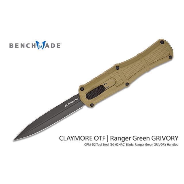 Benchmade CLAYMORE 綠GRIVORY柄D/E平刃彈簧刀/CPM-D2鋼(黑色PVD)-BENCH 3370GY-1