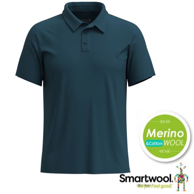 【SmartWool】男 輕量透氣短袖POLO衫.休閒運動上衣/溫度控制.抑菌抗臭_SW002361-G74 暮光藍