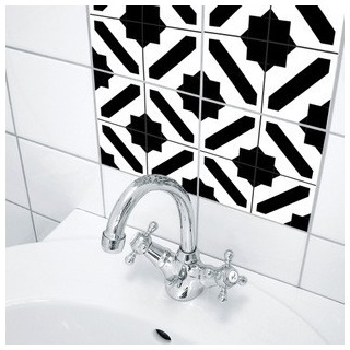 防滑貼 牆貼地板貼funlife黑白摩洛哥風格臥室浴室TS033(1套10片裝)【坤騰國際】