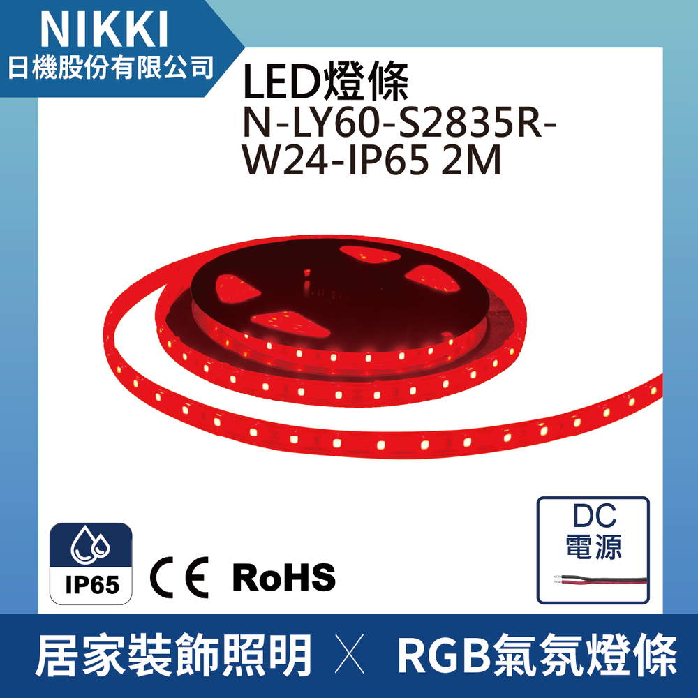 (日機) LED燈條 防水軟燈條 RGB燈條 露營燈 氣氛燈 紅光 2M長 60珠 IP65 N-LY60-S2835R-W24