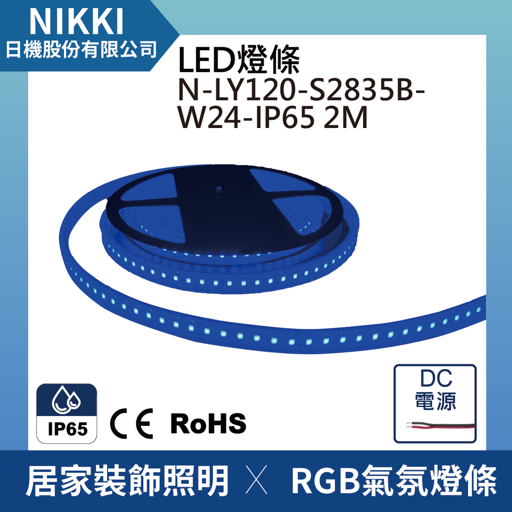 (日機) LED燈條 防水軟燈條 RGB燈條 露營燈 氣氛燈 藍光 2M長 120珠 IP65 N-LY120-S2835B-W24